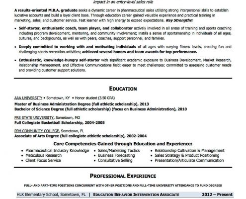 Entry level Sales Resumes and CVs